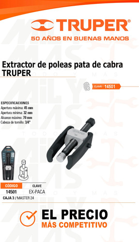 Imagen 2 de 2 de Extractor Para Engranes Truper Cod. 14501