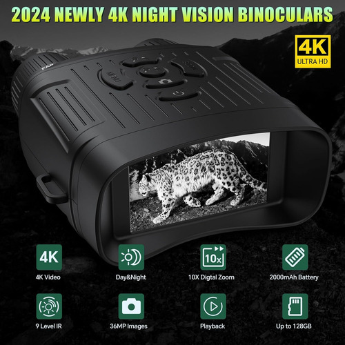 Gafas De Visión Nocturna 4k Con Zoom Digital 10x Y Pantalla