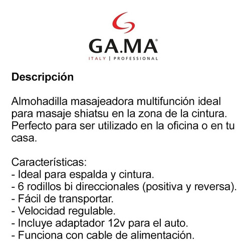 Imagen 5 de 6 de Masajeador Shiatsu Multifuncion Gama Masajeadora Cervical