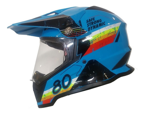 Casco Moto Enduro Ghb 819-7 Retro Azul Rojo Matte