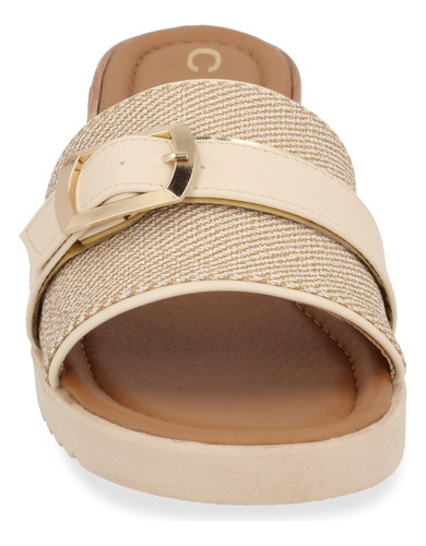 Dúo 658 Sandalia Casual Mujer Miel Y Beige Con Hebilla