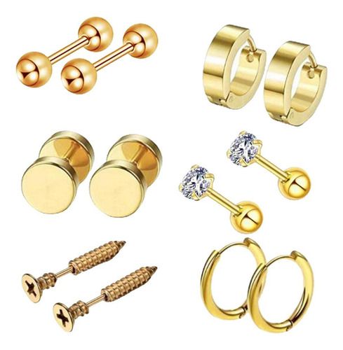 6 Pares De De Oreja Curva Barbell Hélice Inoxidable Oro
