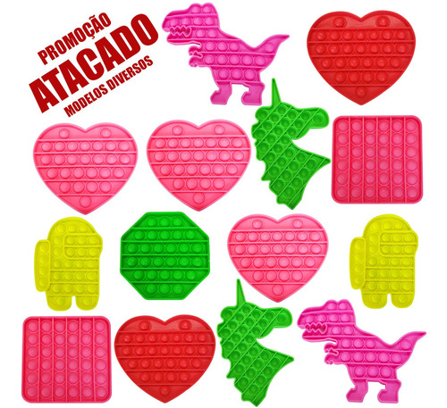 Imagem 1 de 10 de Kit 100 Fidget Toys Pop It Barato Figet Popit Anti Stress