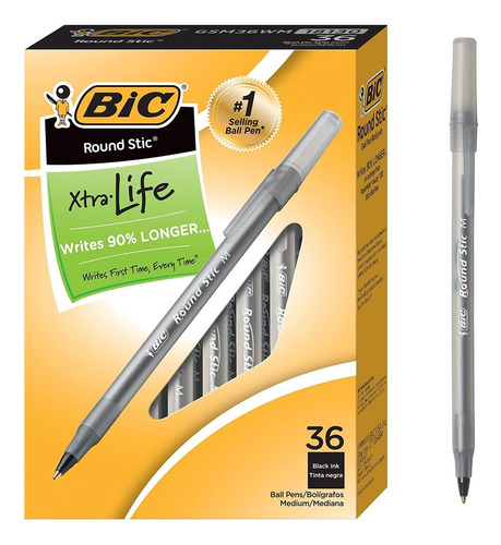 36 Boligrafos Punta Media 1.0mm Negro Bic Xtra Life