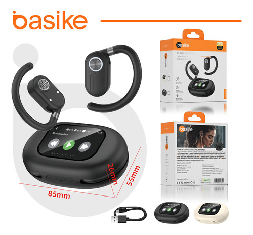 Fone De Ouvido Sem Fio Basike Bluetooth5.4 Ows Com Tela Lcd Cor Branco