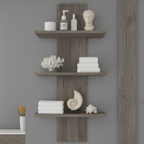 Repisa Decorativa De Baño Moderna Con Estantes Color Nogal Gris Lombardia