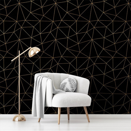 Papel De Parede Adesivo Preto E Dourado 50x3,00m Zara 135