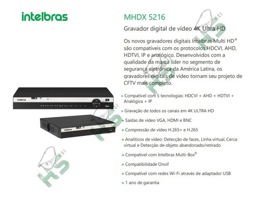 Gravador Dvr Nvr 16c Multi Hd Ultra 4k Mhdx5216 Intelbras