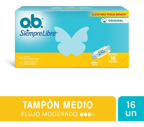 Tampones O.b. Siempre Libre Medio X 16 Unidades