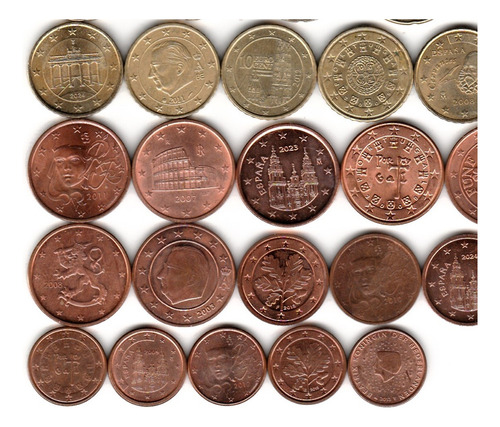 Lote Com 51 Moedas De Euro Set - 2 Euros 1 Euro - Mapa Novo (Usado)