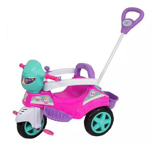 Carrinho Triciclo com empurrador Baby City Rosa Maral