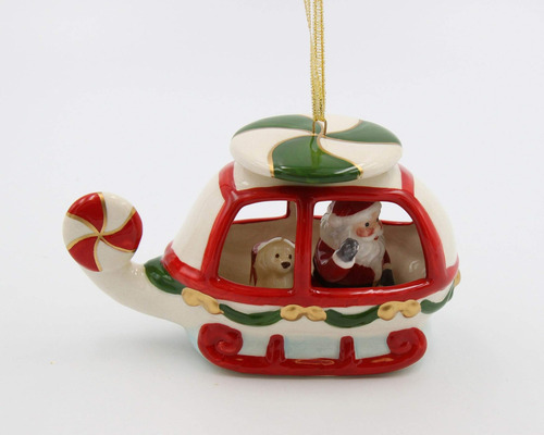 Ornamento De Árbol De Navidad De Helicóptero De Cerámica De