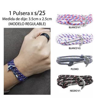 Pulsera Regulable Colores Diseño Ancla Plateado Unisex W1