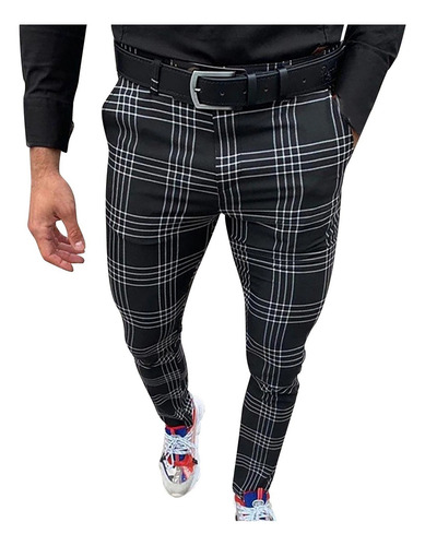 E Pantalones De Vestir Para Hombre Casual Plaid Skinny Busin