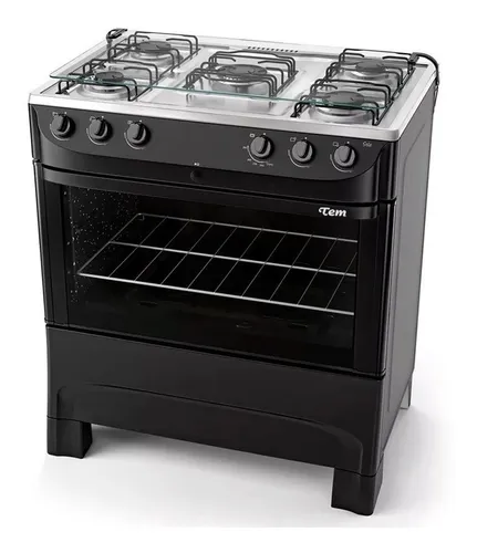 Cocina Tem Mastercook glp color negro con puerta con visor