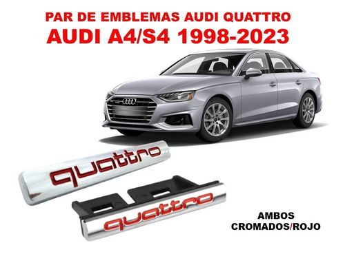 Par De Emblemas Quattro Audi A4/s4 1998-2023 Crom/rojo