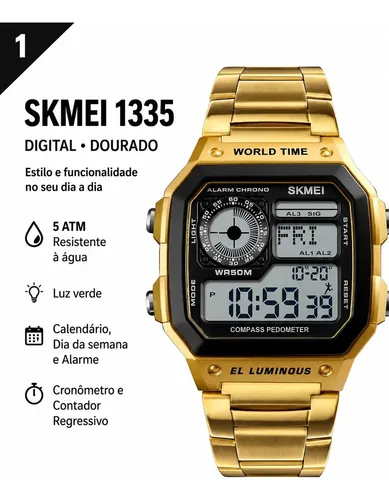 Relógio de pulso digital Skmei 1335 com corria de aço inoxidável