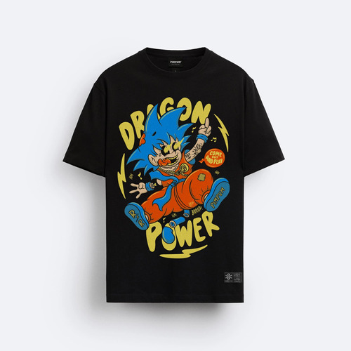 Remera Pimpum Original - Dragon Power - Negro