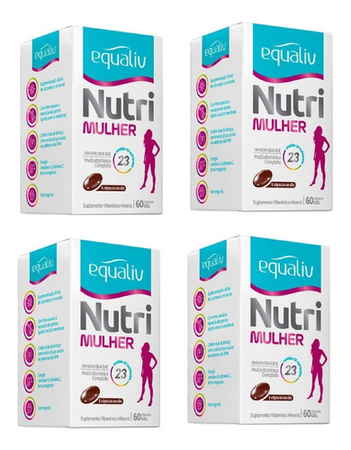 Kit 4 Cx Equaliv Nutri Mulher 60 Cápsulas Com Óleo Linhaça Sabor Sem Sabor