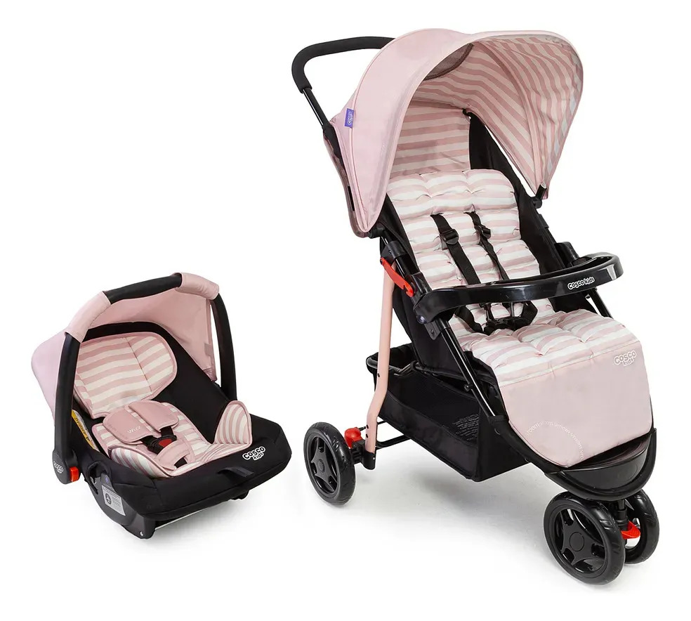 Travel System Cosco Kids, Toffy Duo, 0 a 15 kg, Rosa Listras