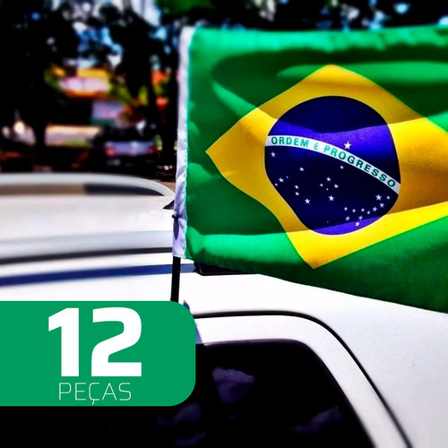 Kit 12 Bandeiras Do Brasil Vidro Carro Poliéster Resistente