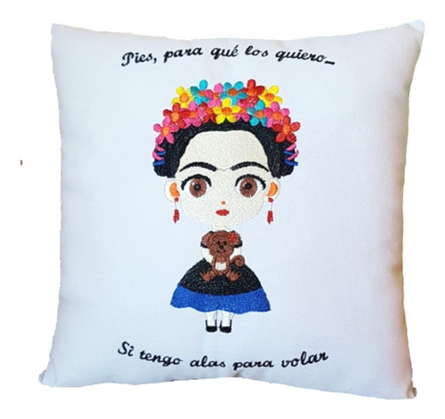 Almohadon Frida Kahlo Bordado Figura Completa Frase Muñeca