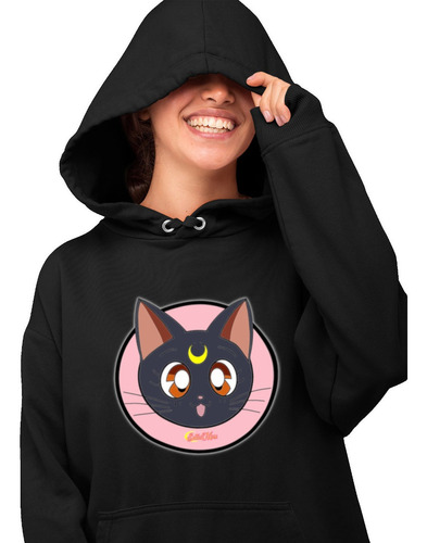 Sudadera Negra Gata Luna Sailor Moon Luna Cat Flamas