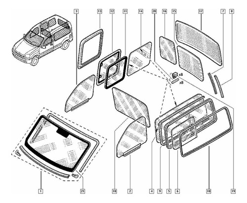 Vidrio Puerta Delantera Izquierda Renault Kangoo Original