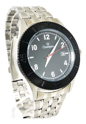 Relogio Social Prata Mostrador Preto Champion Ca31417t Nf