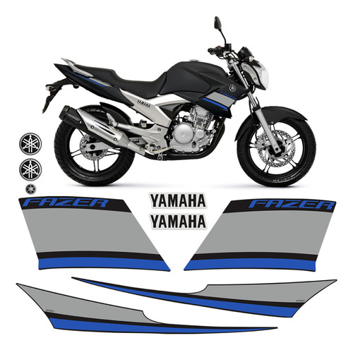 Adesivo Fazer 250 2014 Faixa Tanque Moto Preta + Logo Yamaha