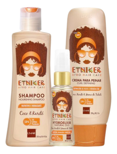 Pack Shampoo Rizos + Crema De Peinar + Hidroelixir Etniker