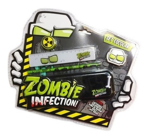 Set Escolar Zombie Infection Cartuchera Lapiz Sacapunta +2ar