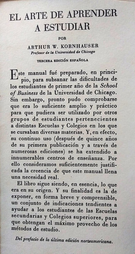 El Arte De Aprender A Estudiar / Arthur W. Kornhauser / 1945 (Usado)