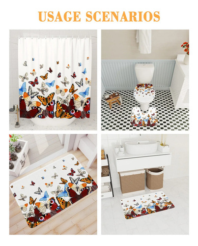 4pcs Set De Cortina De Ducha Mariposa Rústica Degradada