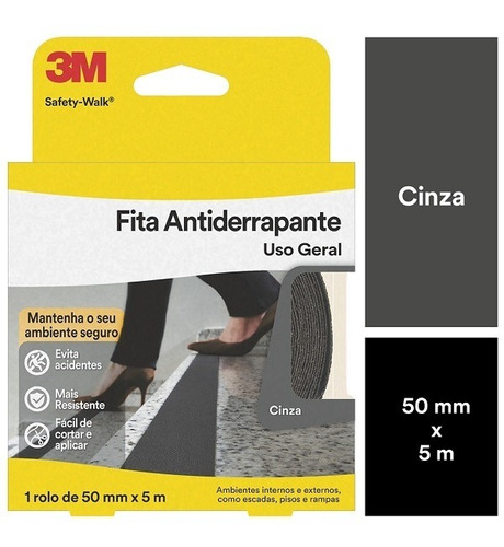 Fita Antiderrapante Safety Walk Cinza 50mm X 5m