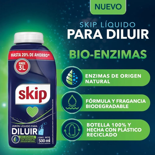 Jabon Liquido Skip Para Diluir Bioenzimas Ropa Bidon Pack X2