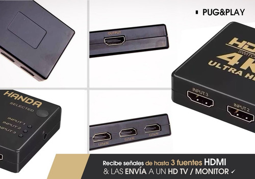 Switch Hdmi 3x1 4k Selector + Control Remoto Extensible 1.1m