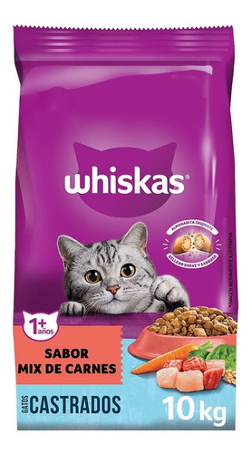 Alimento Whiskas Premium Castrados 1+ para gato adulto sabor mix de carnes en bolsa de 10 kg