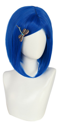 Peruca De Cosplay Simulada Caroline Blue Hair Para Meninas /