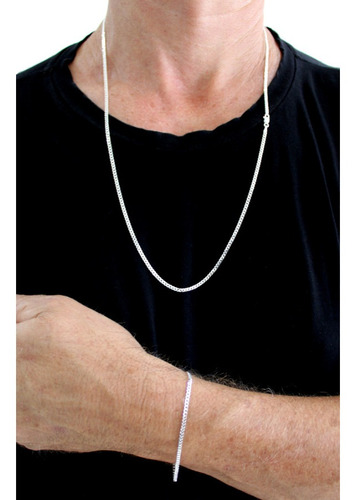 Conjunto Prata 925 Corrente E Pulseira Escama De Peixe Fina