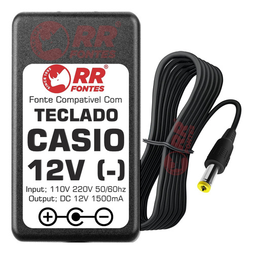 Fonte Dc 12v Para Teclado Casio Ad-12 Cdp-200 Cps-7 Ct-799