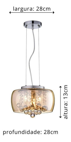 Lustre Pendente Bacia De Cristal 28 Cm De Diâmetro Cor Âmbar