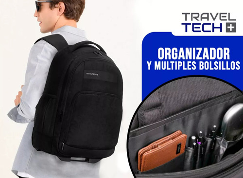 Mochila Ejecutiva Travel Tech 18'' Netbook 4 Bolsillos Negro Negro Liso