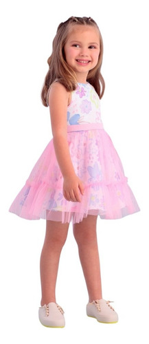 Imagem 2 de 3 de Vestido Infantil Floral Mon Sucré Rosa Floreio 22120 B.e.