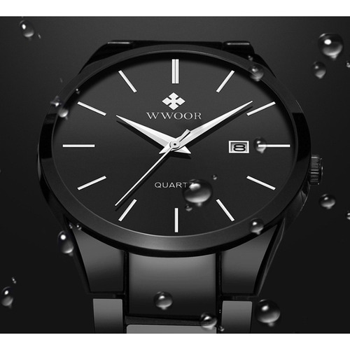 Relojes Wwoor Calendar Business de cuarzo impermeables con correa de color negro