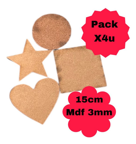 Estrella,corazon,circulo,cuadrado De 15cm En Mdf 3mm, X4u