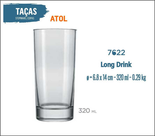 06 Copos Atol 320ml - Long Drink