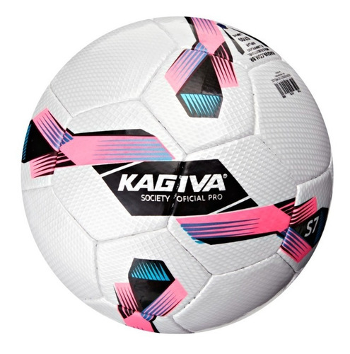 Bola Para Society S7 Pro Costurada Kagiva Cor Branco, Rosa Neon, Preto