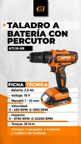 Taladro Atornillador Percutor Lusqtoff Atl18-9b 2 Baterias