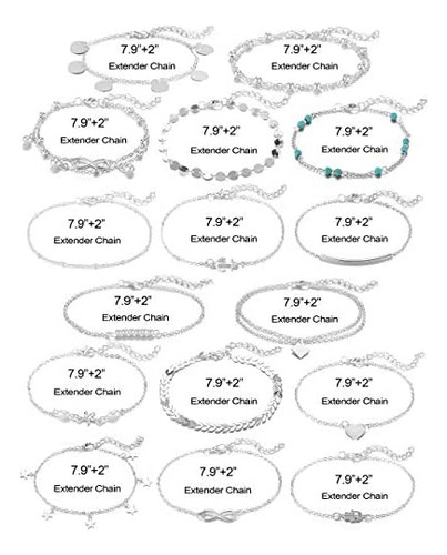 Softones 16 Piezas Pulseras De Tobillo Para Mujeres Niñas Or